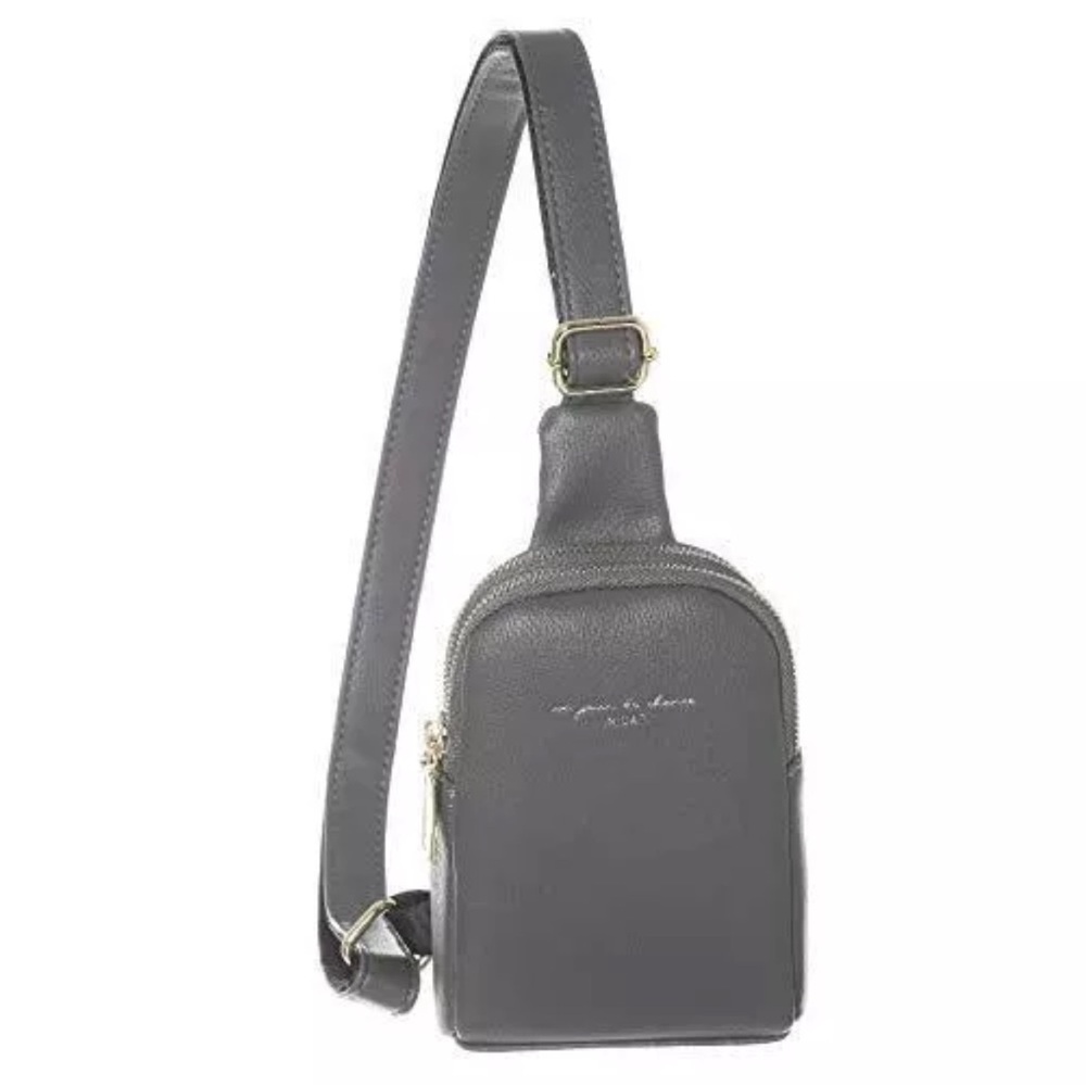 INICAT Un Jour De Chance Crossbody Sling Small Gray Purse Vegan Leather Bag.
